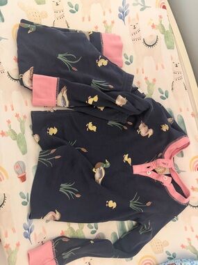 TBBC Navy Pink-Trim Kids Pajama Set with Duck & Floral Print